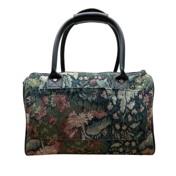 Atlantic Women’s Green Floral Tapestry Zippered Duffel Bag with Leather Handles - Picture 3 of 13